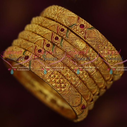 B13408 Reddish Gheru Bangles Forming Gold 100 Mg Meenakari Design 6 Pcs Set Shop Online