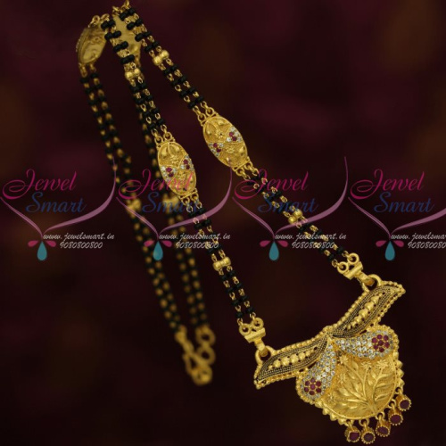 M13475 AD Stones 16 Inches Long 2 Line Mangalsutra Forming Gold Nalla Pusalu Mala Online