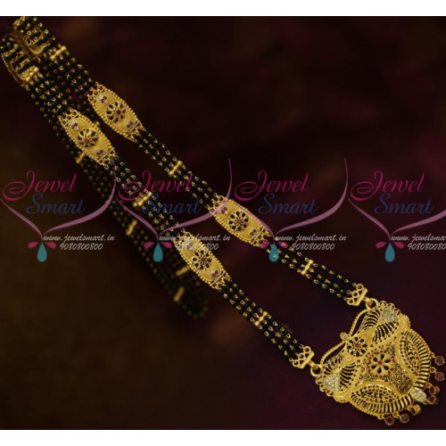 M13480 One Gram Gold Plated Jewelry Nalla Pusalu Black Beads 3 Line Haram Online