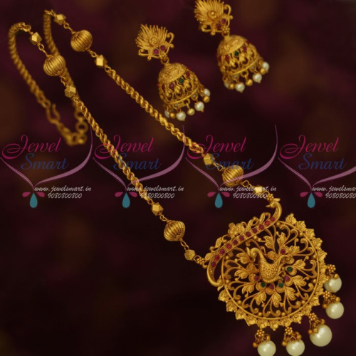 CS13441 Stylish Peacock Pendant Jhumka Earrings Twisted Design Chain Matte Finish Jewelry Online