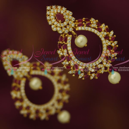ER13415 Ruby Marquise Chand Bali South Indian Big Broad Earrings AD Stones Online