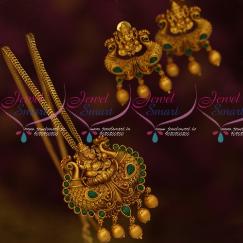 PS13506G South Indian Traditional Temple Jewelry Green Stones Pendant Earrings Online