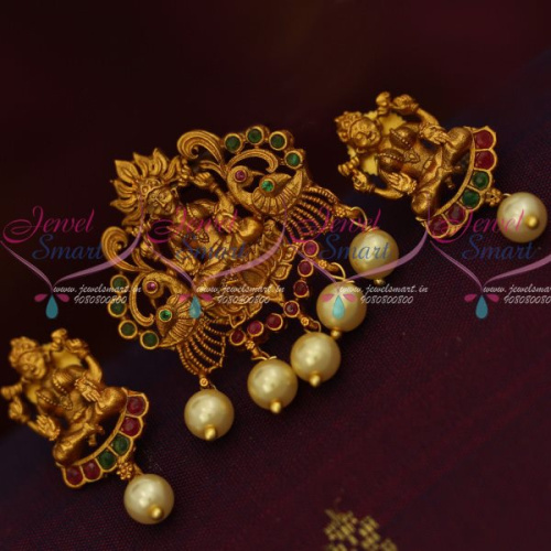 PS13455RG South Indian Traditional Design Pendant Earrings Red Green Stones Shop Online