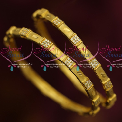 B13795 Hollow Design Thin Light Gold Plated AD White Stone Bangles Latest Jewelry Online