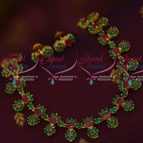 NL13826RG Ruby Emerald Semi Precious Stones Traditional Look Short Necklace Shop Online