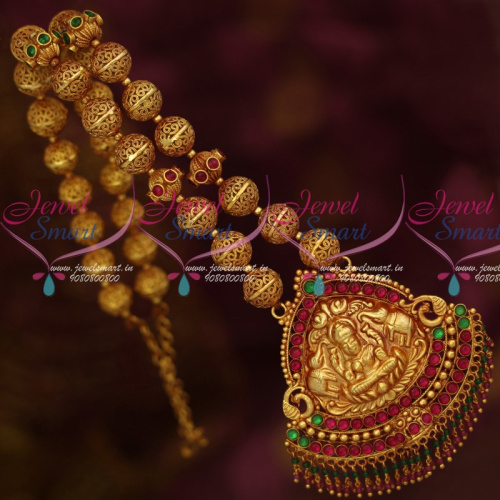 NL13823 Gold Design Reddish Antique Handmade Beads Mala Temple Nagas Pendant Crystal Drops