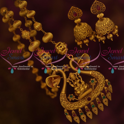 NL13778 Latest Temple Traditional Jewelry Kharbuja Beads Jhumka Earrings Antique Matte Finish