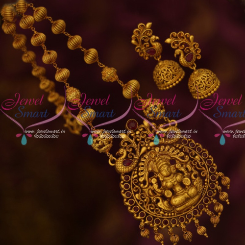 NL13777 Kharbuja Beads Temple Pendant Jhumka Matte Gold Jewelry Latest Traditional Designs Online