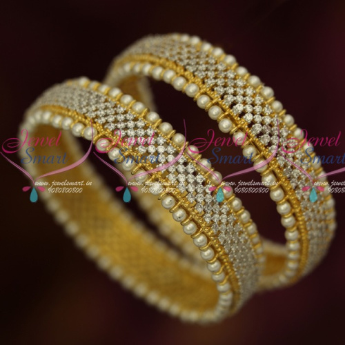 B13792 Broad AD White Stones Pearl Outline Design Latest Bangles Collections Online