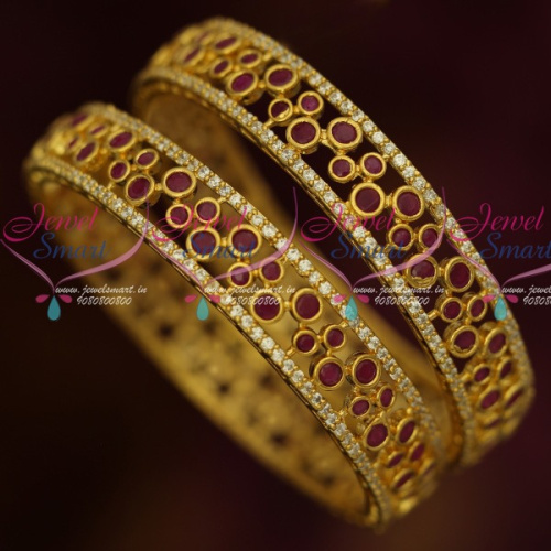 B13790 Broad Ruby Stones White Outline Design Latest Bangles Collections Online
