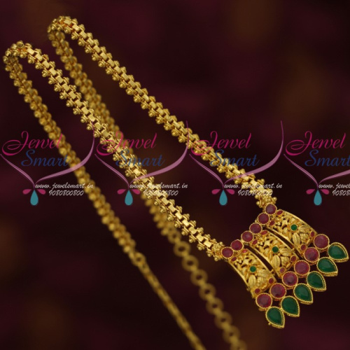 CS12250 AD Ruby Emerald Traditional Chain Pendant Low Price Gold Plated South Indian Jewellery Online