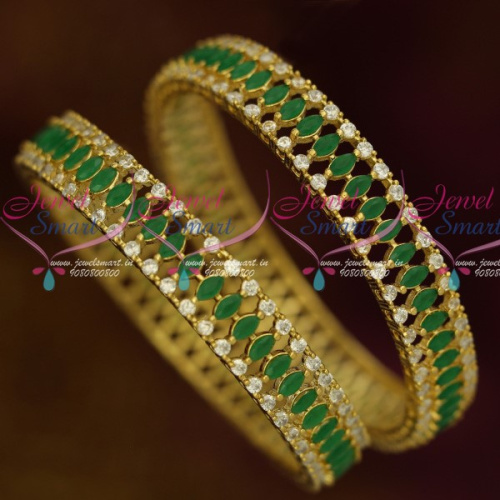 B13651 Broad Emerald Green Marquise Stones Latest Semi Precious Bangles Designs Shop Online