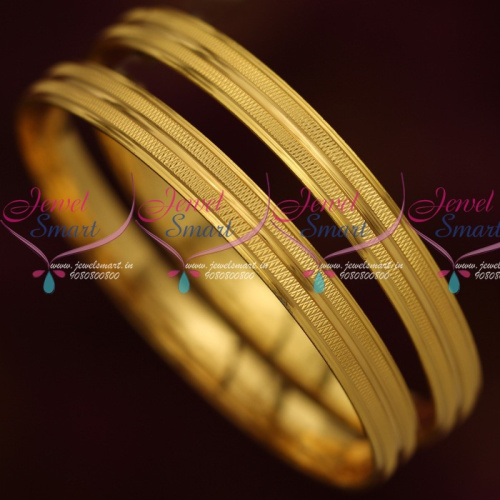 B13879 Simple Neat Design 2 Pcs Set Daily Use Gold Plated Bangles South Indian Jewelry Online