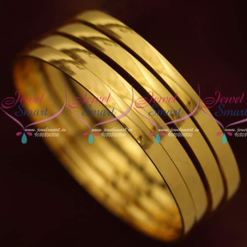 B13881 Plain Gold Glossy Finish Plated Bangles 4 Pcs Set Fancy Covering Jewelry Online