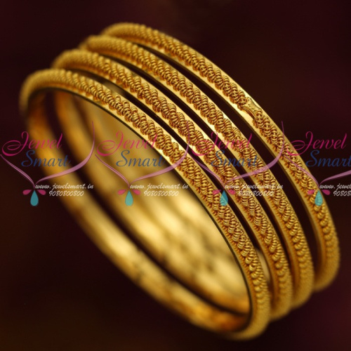 B13887 Spiral Twisted Spring Fancy 4 Pcs Gold Plated Jewelry Daily Wear Collections Bangles Online