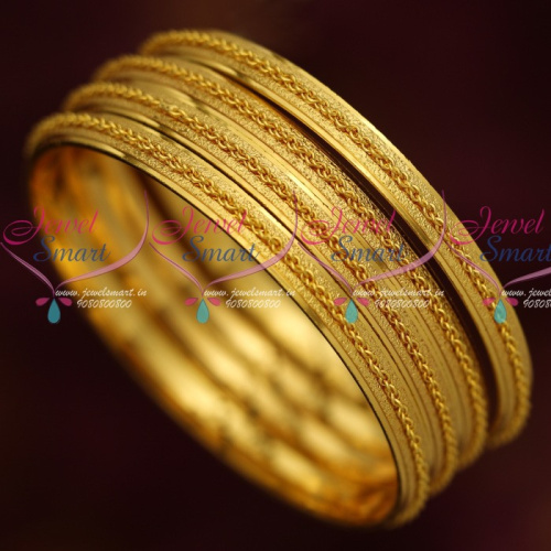 B13890 South Indian Micron Plated Gold Covering Daily Wear Jewelry 4 Pcs Fancy Bangles