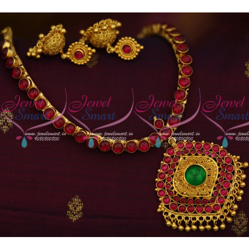 NL13851 Kemp Stones South Indian Gold Plated Jewellery Thick Metal Traditional Design Online