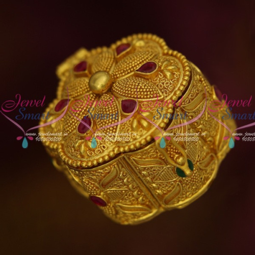 S13770 Gold Plated Ruby Emerald Stones Sindoor Box Latest Intricate Work Designs Online