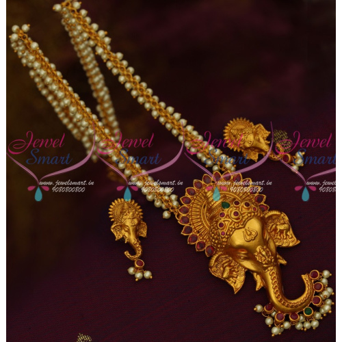 NL13721 Lord Ganapathy Design 3d Emboss Big Size Pendant Pearl Link Chain Temple Jewelry Online