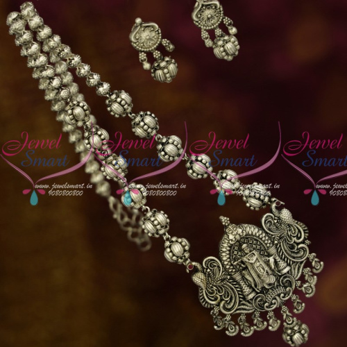 NL13848S Lord Krishna Design Beaded Jewellery Silver Oxidised Plated Traditional Collections