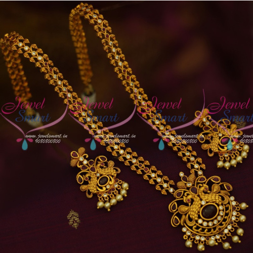 NL13764R South Indian Haram Matte Gold Plated AD Ruby White Stones Latest Fashion Jewellery Online