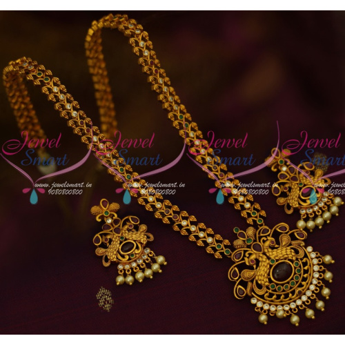 NL13764M South Indian Haram Matte Gold Plated AD Multi Colour Stones Latest Fashion Jewellery Online