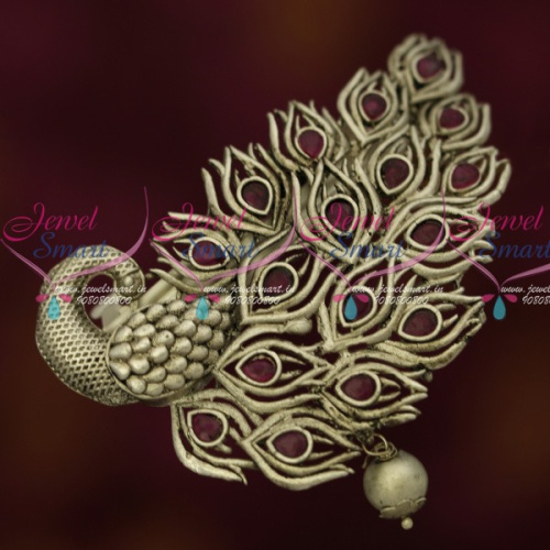 H13758R Ruby Peacock Fashion Jewelry Matte Silver Plated Hair Clip Collections Online