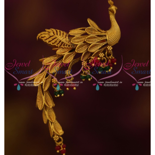 S13760 Peacock Design Wagging Tail Saree Pin Brooch Latest Matte Gold Plated Jewelry Online