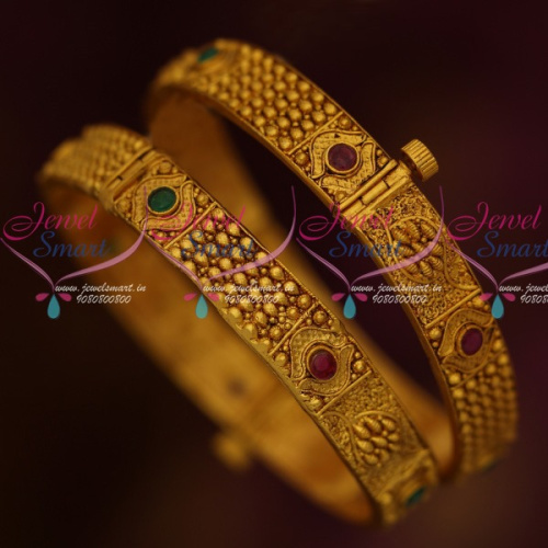 B13786 Matte Reddish Gold Plated Screw Open Matching Bangles Latest Jewelry Online