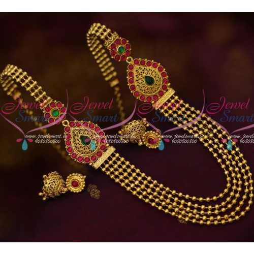 NL13636 Multi Layer Kemp Mugappu South Indian Made Gold Plated Jewelry Screwback Earrings Online