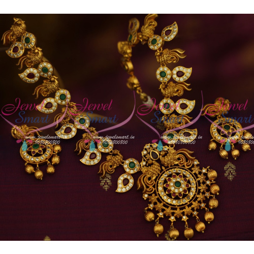 NL13804 Broad Peacock Traditional Gold Design Real Look Premium Finish Matte Gold Plated Necklace