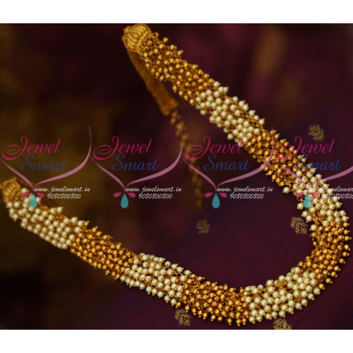 H13869 Pearl Golden Colour Bead Danglers Latest Fancy Hip Chain Kamarpatta Online