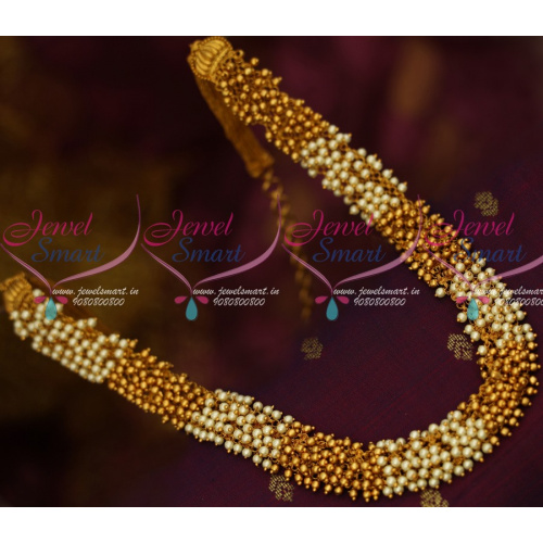 H13869 Pearl Golden Colour Bead Danglers Latest Fancy Hip Chain Kamarpatta Online JewelSmart.in