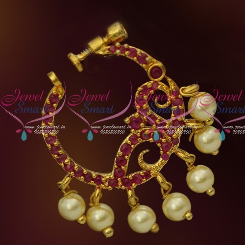 N13671R Ruby Stones Gold Plated Screw Lock Wear Nose Pins Ring Shop Online