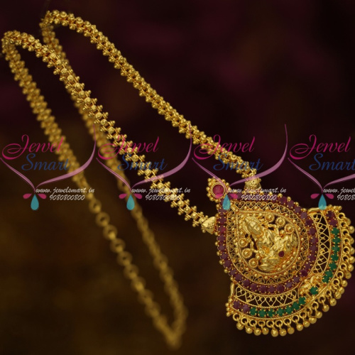 CS13710 South Indian Gold Covering Ghajiri Chain Temple Pendant Ruby Emerald Stones Online