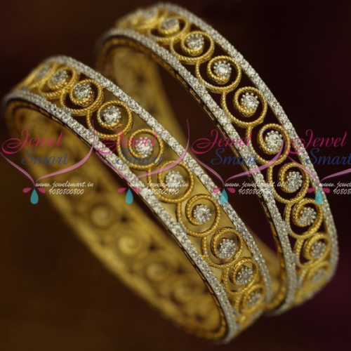 B13652 Two Tone Gold Silver Plated Floral Design White Stone Bangles Latest Imitation Jewelry Online