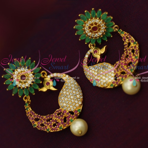 ER14187 AD Multi Colour Stones Peacock Chandbali Dazzling Earrings Latest Fashion Jewellery Online