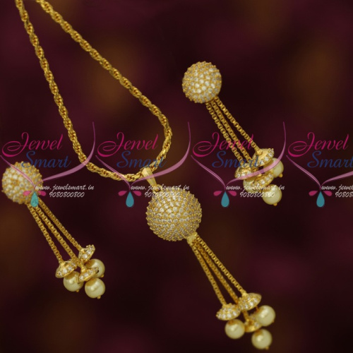 PS14012W White AD Stones Ball Pendant Earrings Gold Plated Chain Latest Stylish Jewelry Online