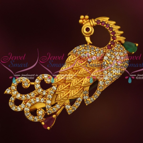 SP13988 Peacock Design Stylish Antique Matte AD Stones Matching Saree Brooches Shop Online