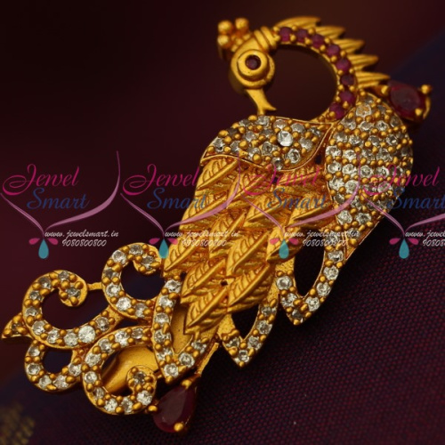 SP13989 Peacock Design Stylish Antique Matte AD Stones Matching Saree Brooches Shop Online