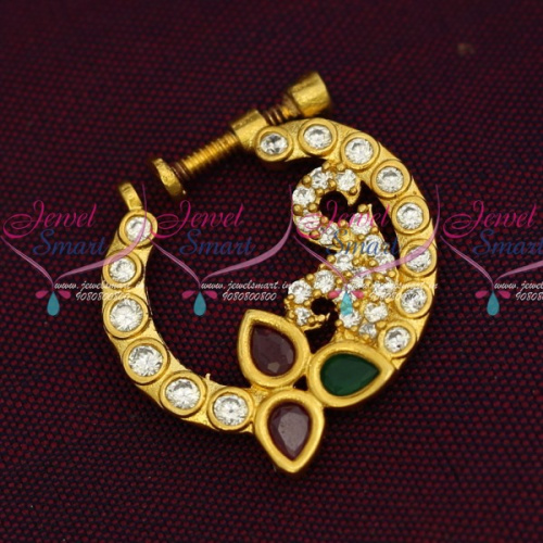 N14200 AD Semi Precious Stones Screw Nath Nose Pin Gold Plated Party Wear Jewellery Online