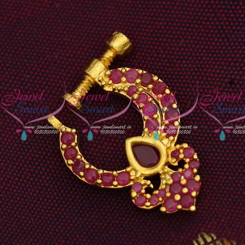 N14206 Ruby Stones Small Size Jewelry Nath Screw Lock Non Piercing Nose Pins Low Price