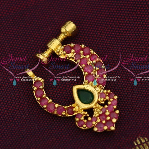 N14207 Ruby Emerald Small Size Jewelry Nath Screw Lock Non Piercing Nose Pins Low Price