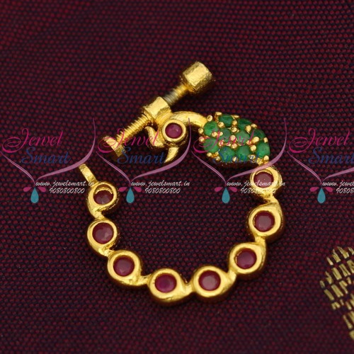 N14208 Fancy Gold Plated AD Jewellery Nath Nose Pin Mookuthi Screw Lock Jewelry Online
