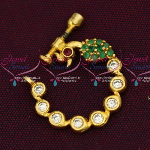 N14209 Fancy Gold Plated AD Jewellery Nath Nose Pin Mookuthi Screw Lock Jewelry Online