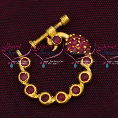 N14210 Fancy Gold Plated AD Jewellery Nath Nose Pin Mookuthi Screw Lock Jewelry Online
