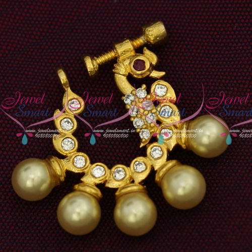 N14212 Pearl Drops Latest Fashion Jewelry Nath Nose Pin AD Screw Lock Design Online