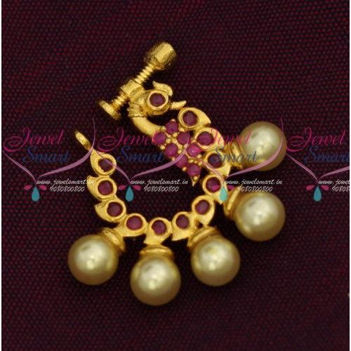 N14214 Pearl Drops Latest Fashion Jewelry Nath Nose Pin AD Screw Lock Design Online