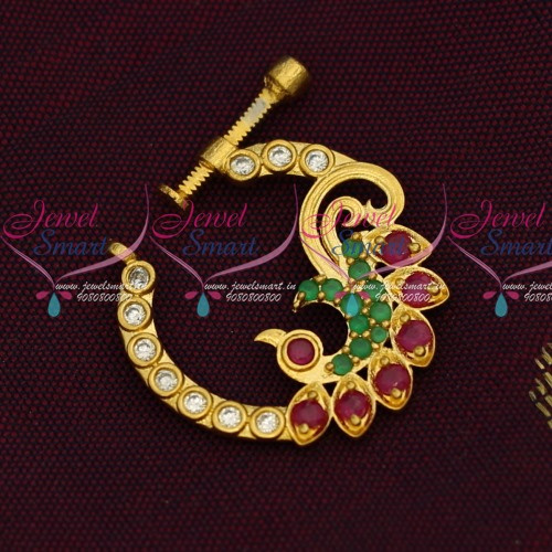 N14217 Stylish Gold Plated AD Nath Nose Pin Screw Lock Non Piercing Jewellery Online