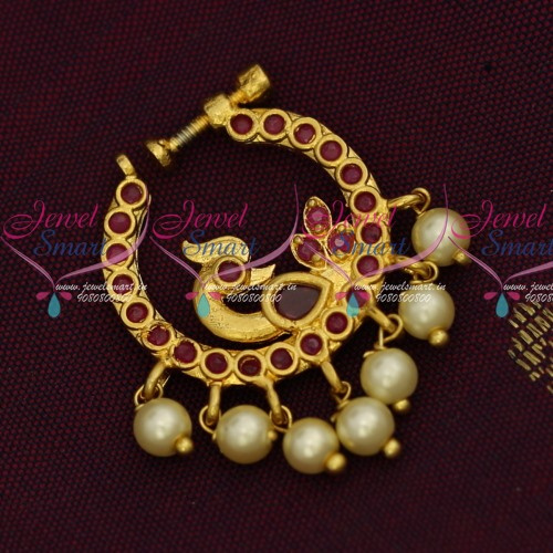 N14220 Non Piercing Nose Pins AD Gold Plated Screw Lock Nath Designs Semi Precious Stones